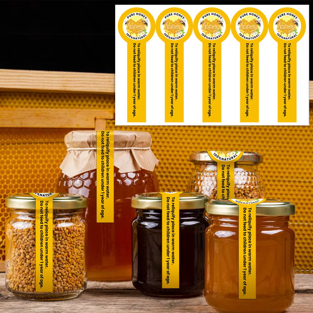 Autocollants de miel pur inviolable, étiquettes de miel, bouchons de bouteilles, autocollants de scellage sûrs et assortis, paquet de 100 pièces
