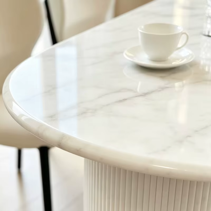 Table de salle à manger ovale en marbre, style vintage français, pour murs de cuisine, mobilier moderne Wabi Sabi