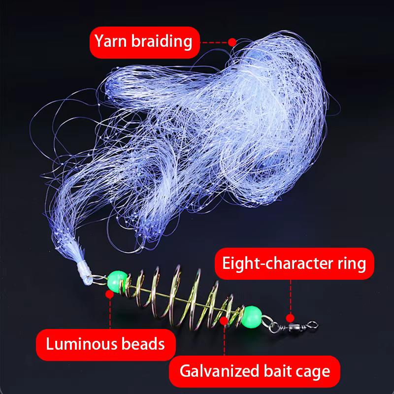 Filet de pêche en forme de 11 tailles, piège à perles lumineuses, filet pour poissons de mer, conception de matériel en cuivre, piège d'alimentation pour branchies