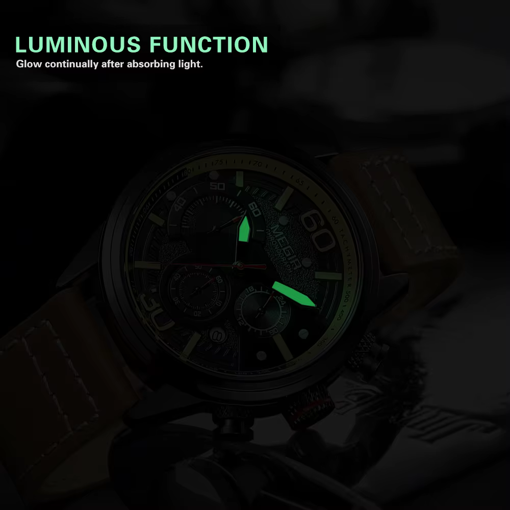 MEGIR hommes montres marque de mode Sport Quartz chronographe horloge étanche homme d'affaires montre-bracelet 24 heures Relogio Masculino 2110