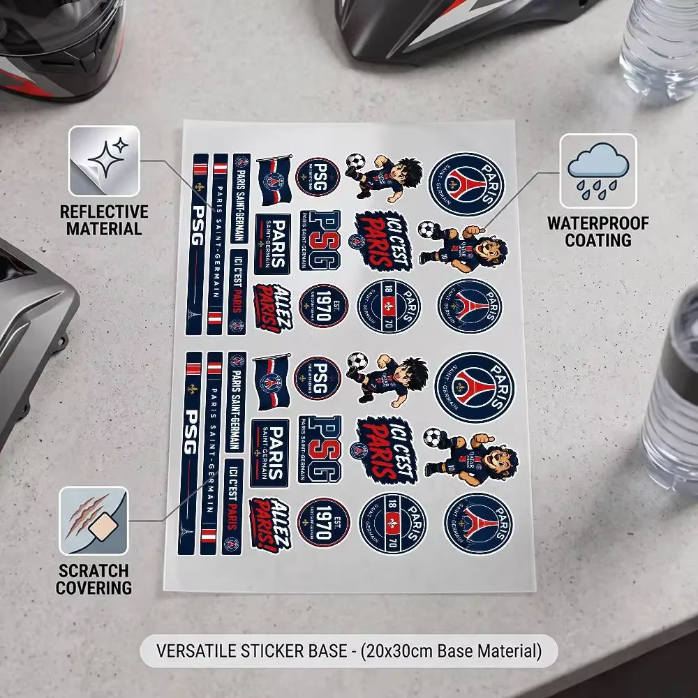 Autocollants réfléchissants universels anti-rayures PSG Fashion pour voiture, moto, casque, tasse, réfrigérateur