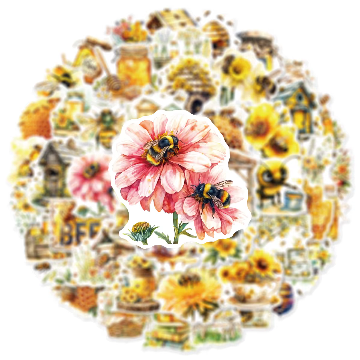 50 autocollants mignons en forme d'abeille, de pot de miel, imperméables, pour valise, papeterie, graffiti Kawaii