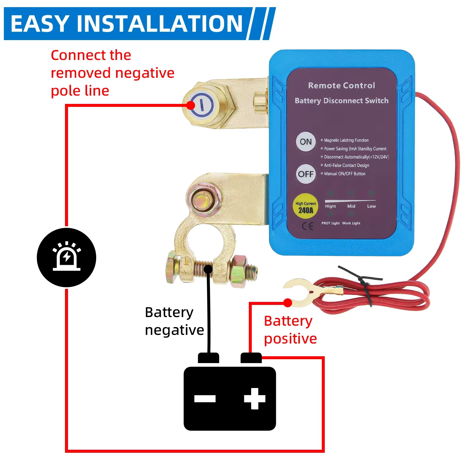 Interrupteur automatique de coupure de courant 12V 240A, déconnexion de batterie, interrupteur d'alimentation, coupe-circuit avec télécommande