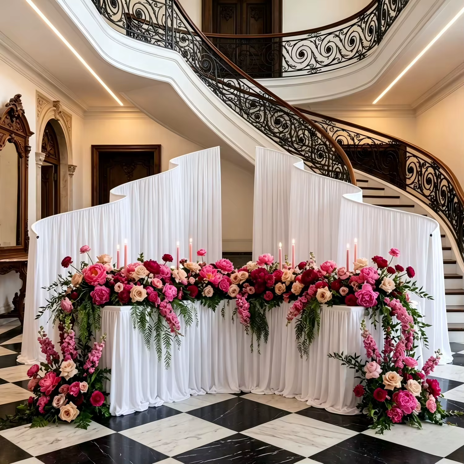 Support de toile de fond de mariage en métal ondulé de luxe, cadre en fer, décoration de fond pour photomaton, pour fêtes et événements en extérieur