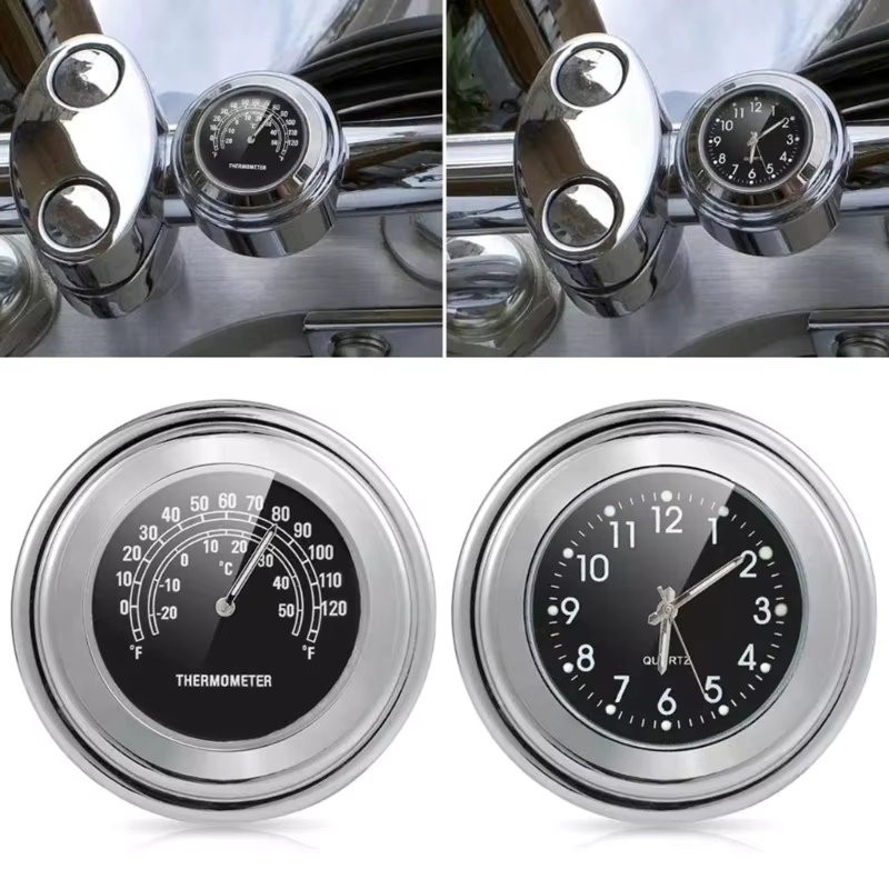 Horloge thermomètre pour guidon étanche, universel, 7/8 pouces, 1 pouce