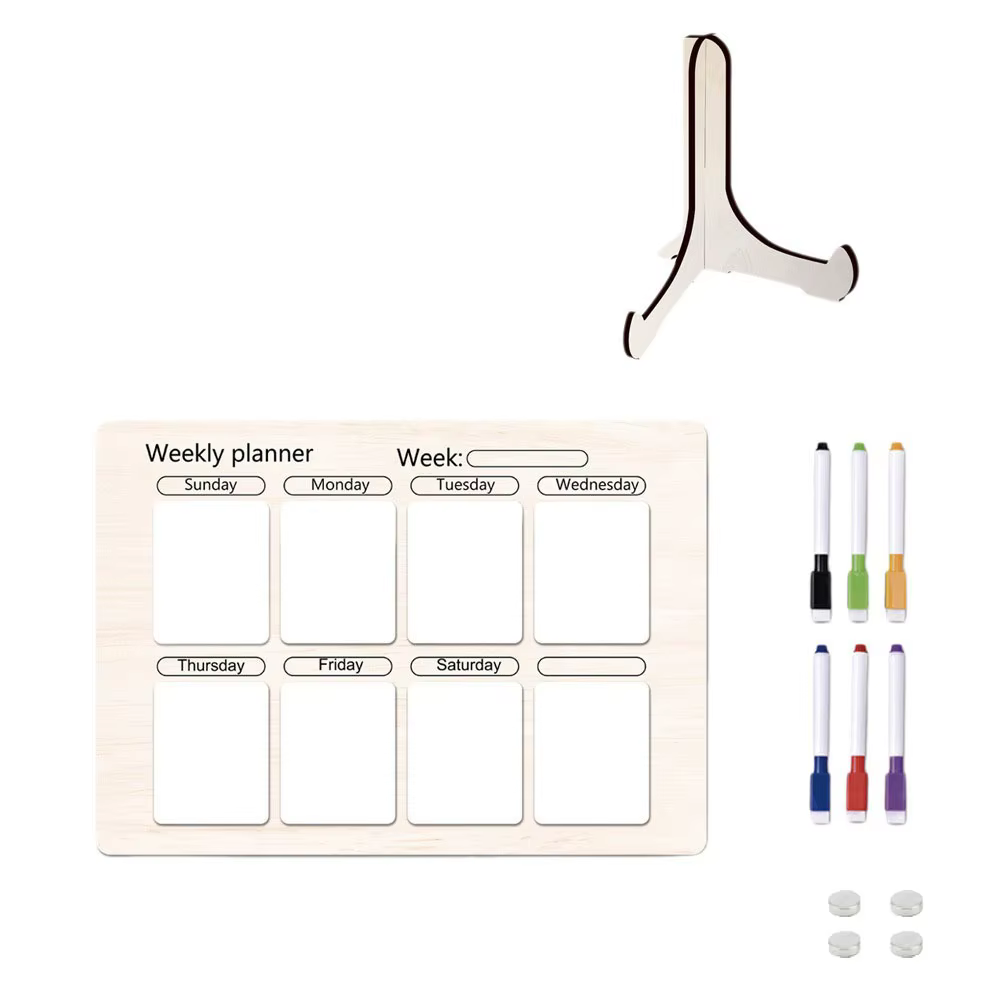 Tableau de notes magnétique pour réfrigérateur, planificateur de repas en bois avec stylo, tableau de planification des aliments, planche de préparation des repas pour la maison