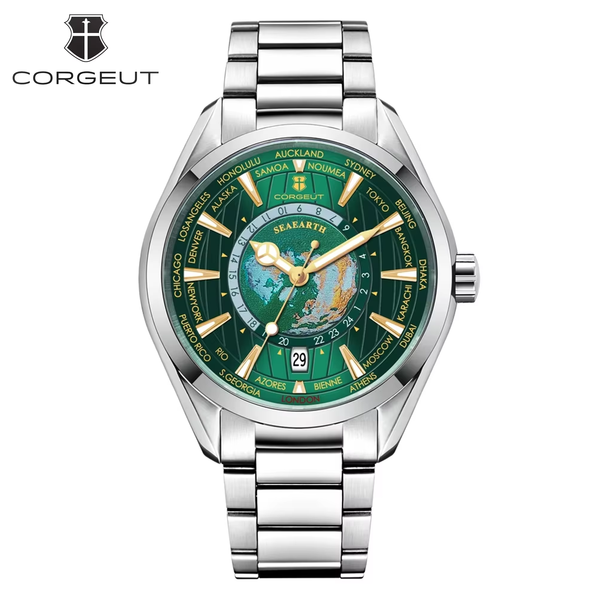 Corgeut 41mm montre pour hommes de luxe NH35 mouvement automatique Date robe relogio reloj hombre verre saphir montres mécaniques