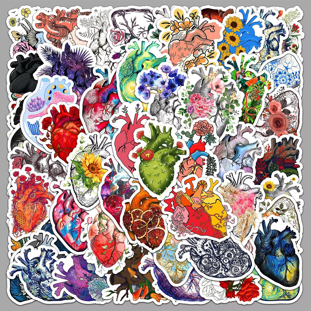Lot de 10/30/50 Pièces d'Autocollants Imperméables en Forme de Cœur, Dessin Animé, Graffiti, Décoration Créative Personnalisée, Tasse d'Eau, Étui de Téléphone, Planche à Roulettes