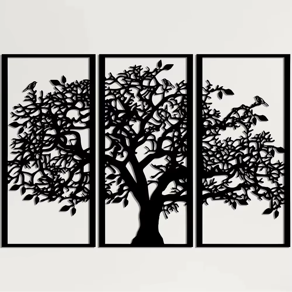 Décoration murale en métal pour arbre généalogique, 3 pièces, art en fer, arbre de vie. Art mural 3D moderne pour la décoration de la maison, de la chambre à coucher et du salon.