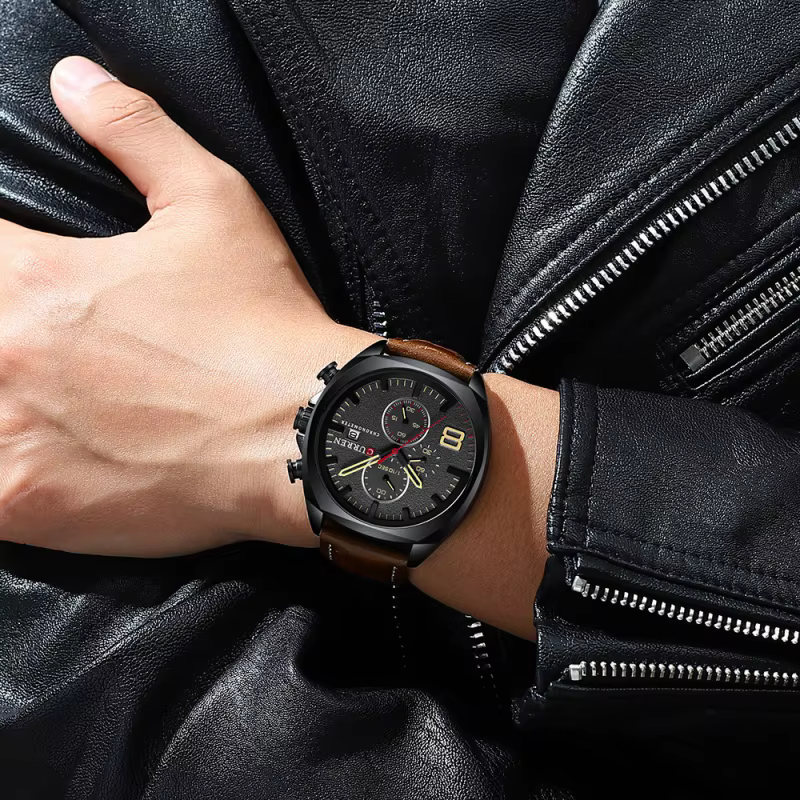 Montre à quartz classique CURREN 8324, ronde, étanche, avec bracelet en cuir, minimaliste, six aiguilles, multifonctionnelle, avec calendrier