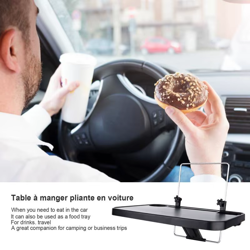 Table de voiture pliable, plateau de voiture pour volant de voiture, Table de voyage avec rainure de tasse de boisson pour ordinateur portable et tablette