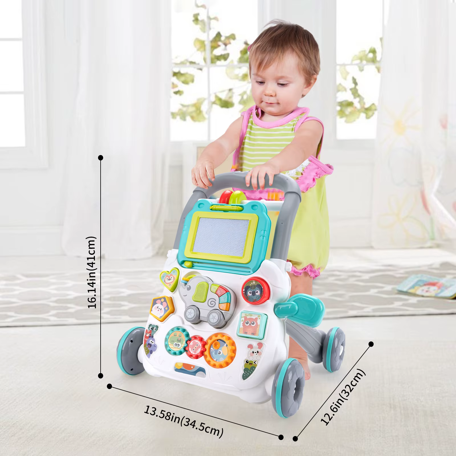 Jouet de marcheur à pousser pour bébé de 6 à 15 mois, avec planche à dessin, musique, activité multifonction, marche d'apprentissage pour nourrissons