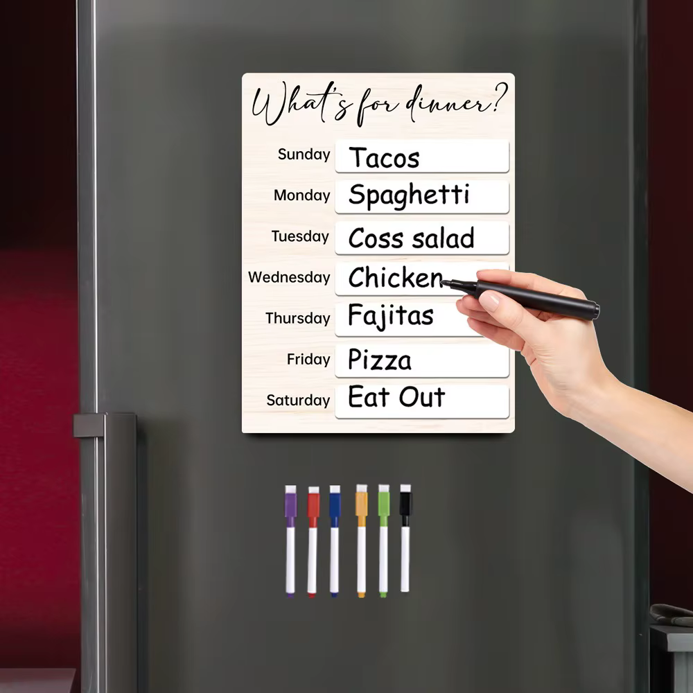 Tableau de notes magnétique pour réfrigérateur, planificateur de repas en bois avec stylo, tableau de planification des aliments, planche de préparation des repas pour la maison