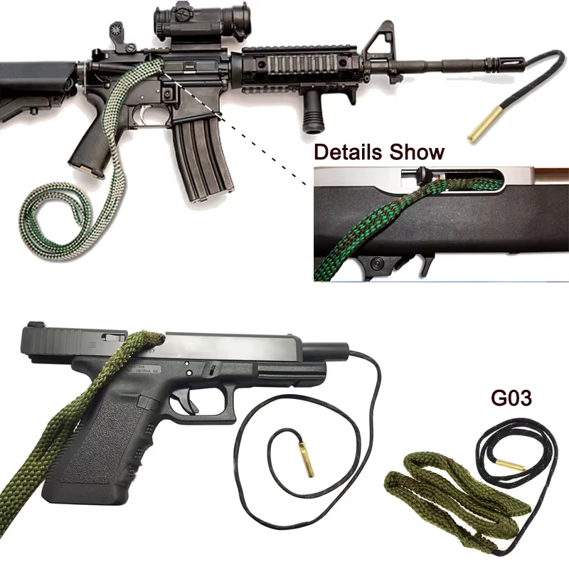 Nettoyeur d'alésage de pistolet de chasse. 22 Cal.223 Cal.38 Cal & 5.56mm,7.62mm,12GA, Kit de nettoyage de pistolet, outil, fusil de chasse, baril, corde propre