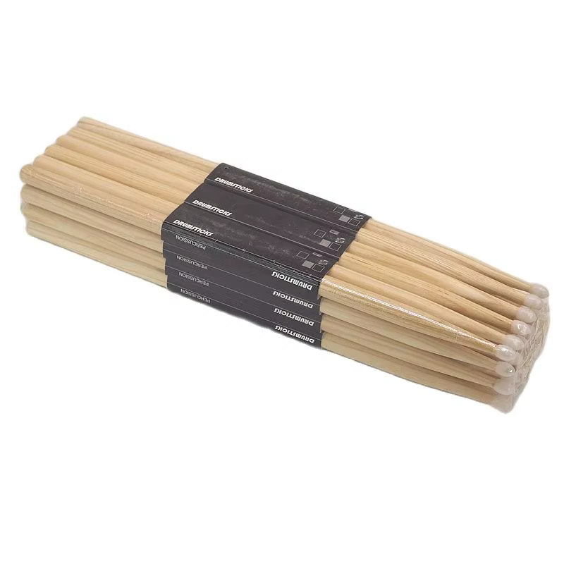 12 paires de bâtons de hickory 5A avec pointe en nylon, bâton en bois