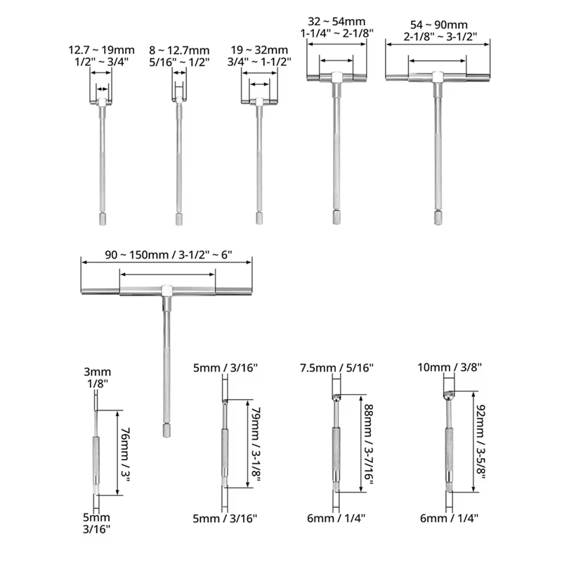 ABKJ-Kit de jauges télescopiques en acier inoxydable - Gamme de 1/8 à 1/2 pouce et jauge télescopique pour trous de type T, 6 pièces, de 5/16 à 6 pouces, Du