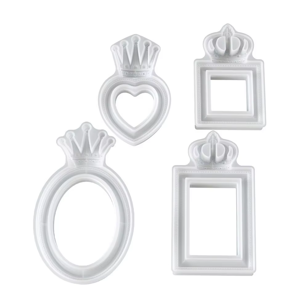Moule en silicone pour cadre photo motif couronne, antiadhésif, classique, pour ornements en plâtre, ovale/carré/en forme de cœur, cadre photo décoratif DIY