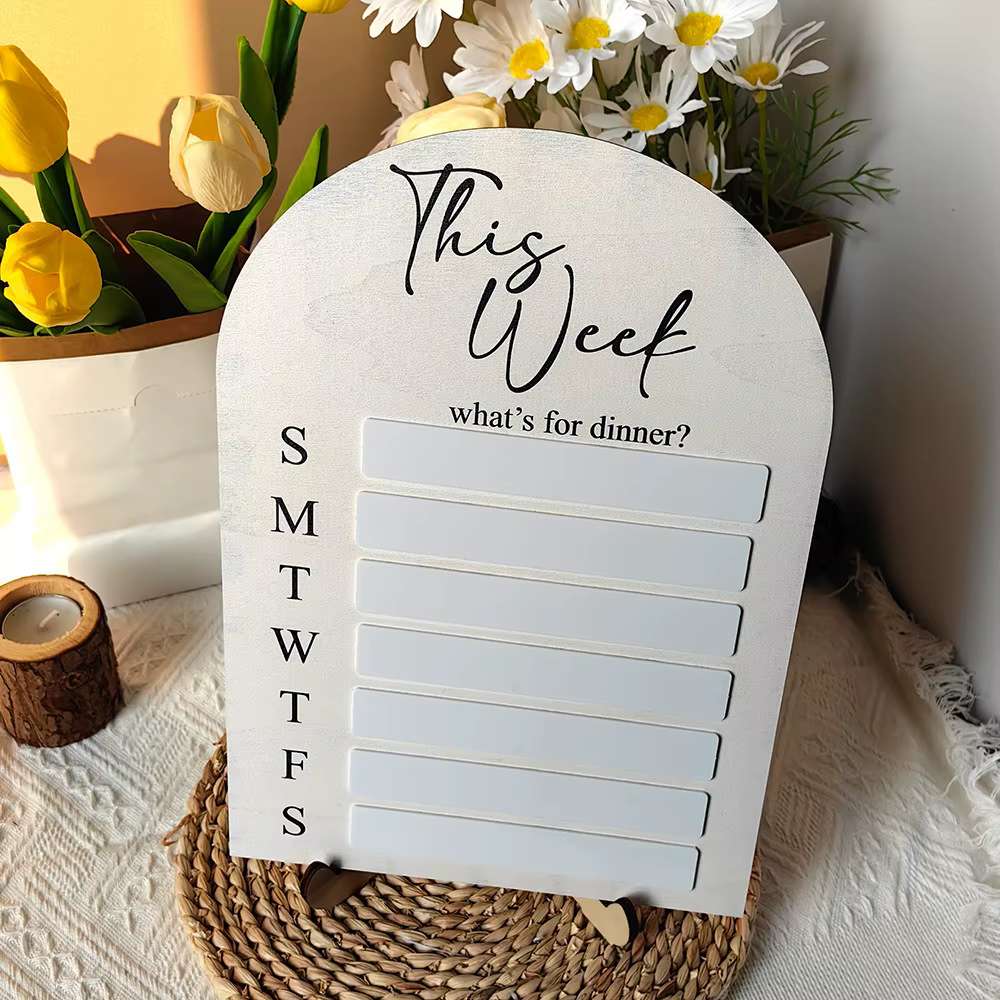 Tableau de notes magnétique pour réfrigérateur, planificateur de repas en bois avec stylo, tableau de planification des aliments, planche de préparation des repas pour la maison