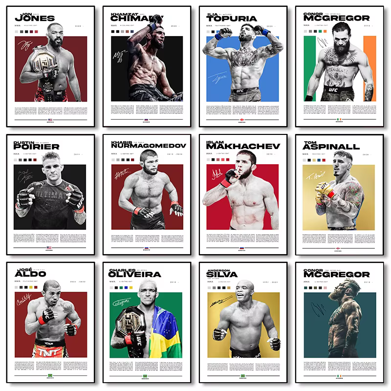 Affiche de combat de boxe, figurines légendaires, Ilia Topuria/Dustin Poirier, peinture sur toile, images d'art murales, décoration de maison, cadeau pour amoureux et garçon