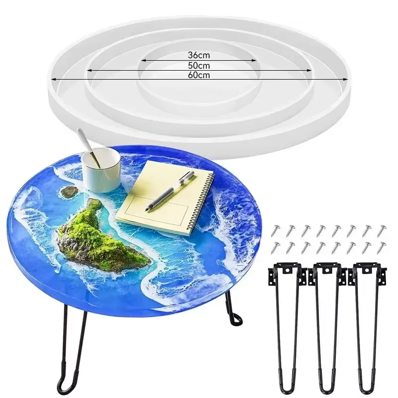 Moule en silicone pour table ronde géante de 60 cm, motif Océan, pour la fabrication de tables en résine, ornements de table, et tables rivière