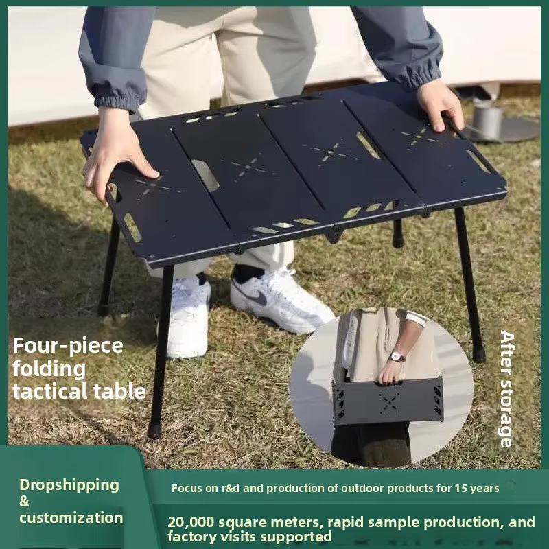 Table pliante en alliage d'aluminium, table pliante portable d'extérieur, camping, barbecue, boisson du thé, table de camping ultra-légère