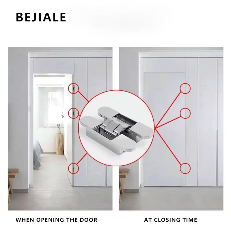Charnière de porte secrète Invisible, charnière de porte discrète 3D réglable pour porte en bois, ouverture extérieure