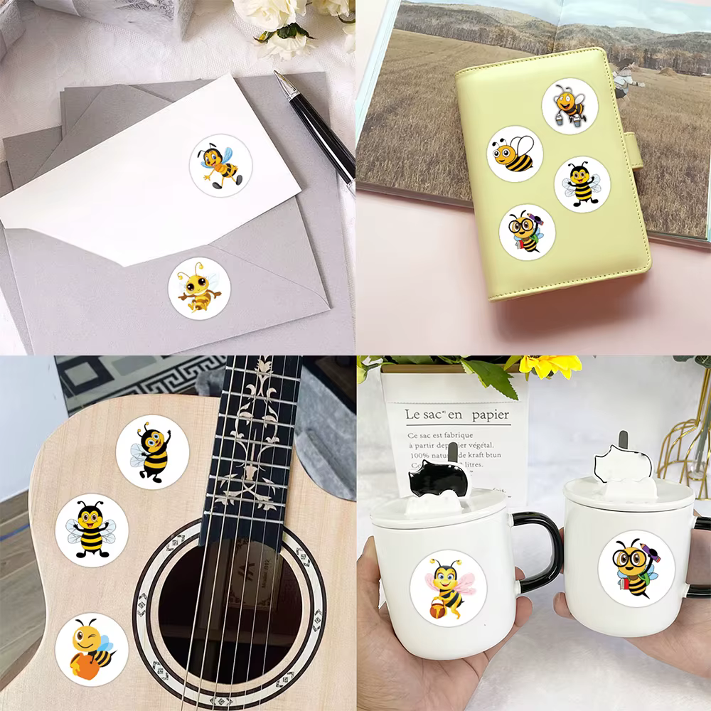 500 autocollants mignons en forme d'abeille, motif dessin animé, Kawaii, pour scrapbooking, journal, valise, étiquettes adhésives étanches