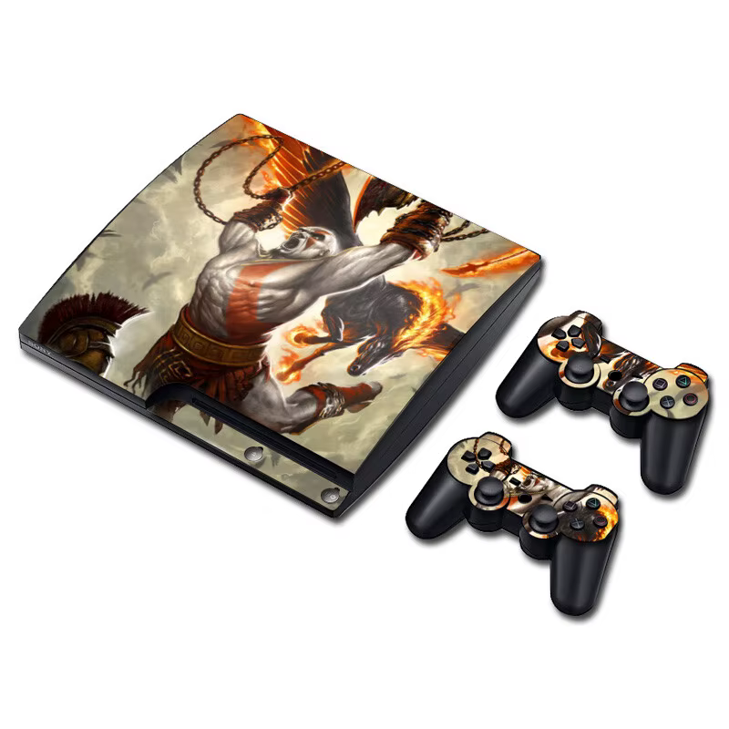 Autocollant de peau pour console et manettes PS3 Slim, motif God of War, en vinyle