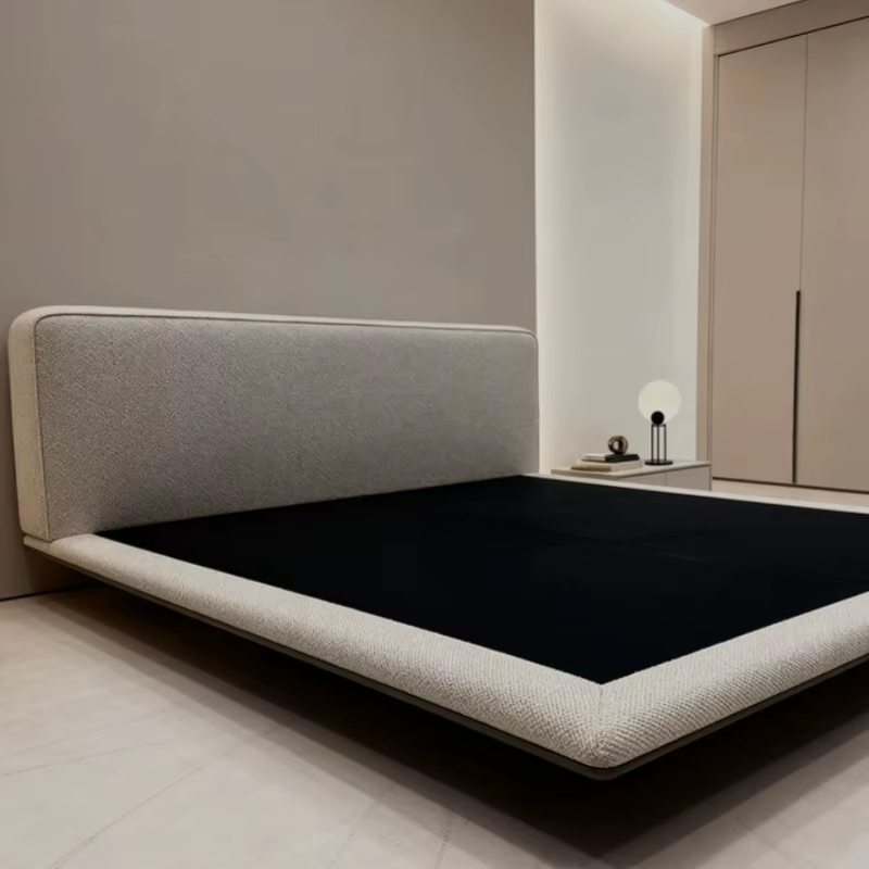 Lit 200x220 180x200cm Crème Style Luxe Tissu Cadre de lit Queen Size Moderne Luxe Simple Chambre à coucher Lits et cadres de lit Meubles