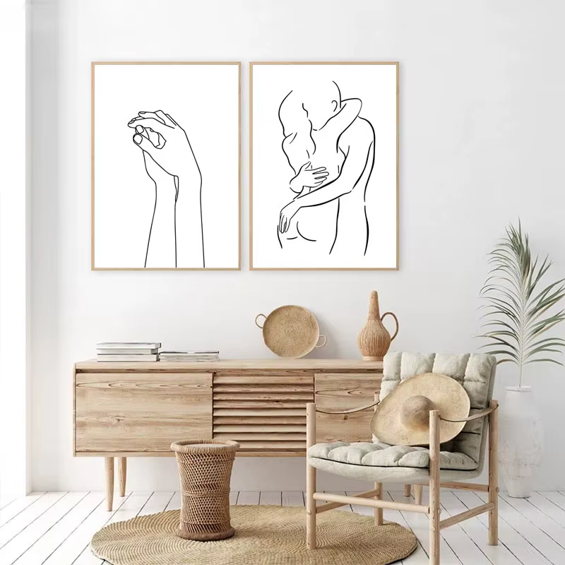 Affiche d'amour de Style scandinave, toile noire et blanche, peinture, images murales pour salon, décoration nordique, Art de la maison