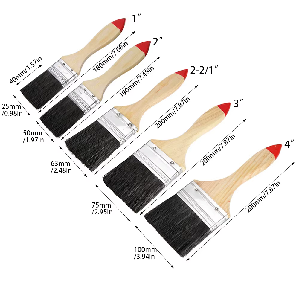 Pinceau noir multifonctionnel, adapté à la peinture, au dépoussiérage, à l'application de colle et à la peinture murale 1', 2', 2,5', 3', 4', 5', 6'