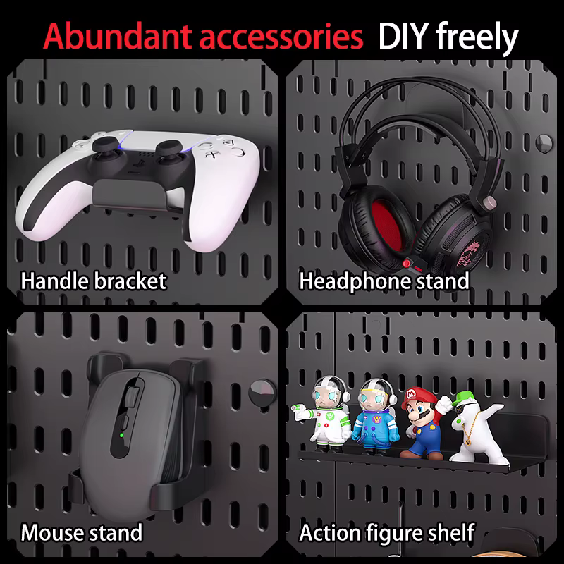 Panneau perforé de rangement décoratif de bureau : magasins de documents et de papeterie de bureau, avec accessoires abondants pour une combinaison gratuite