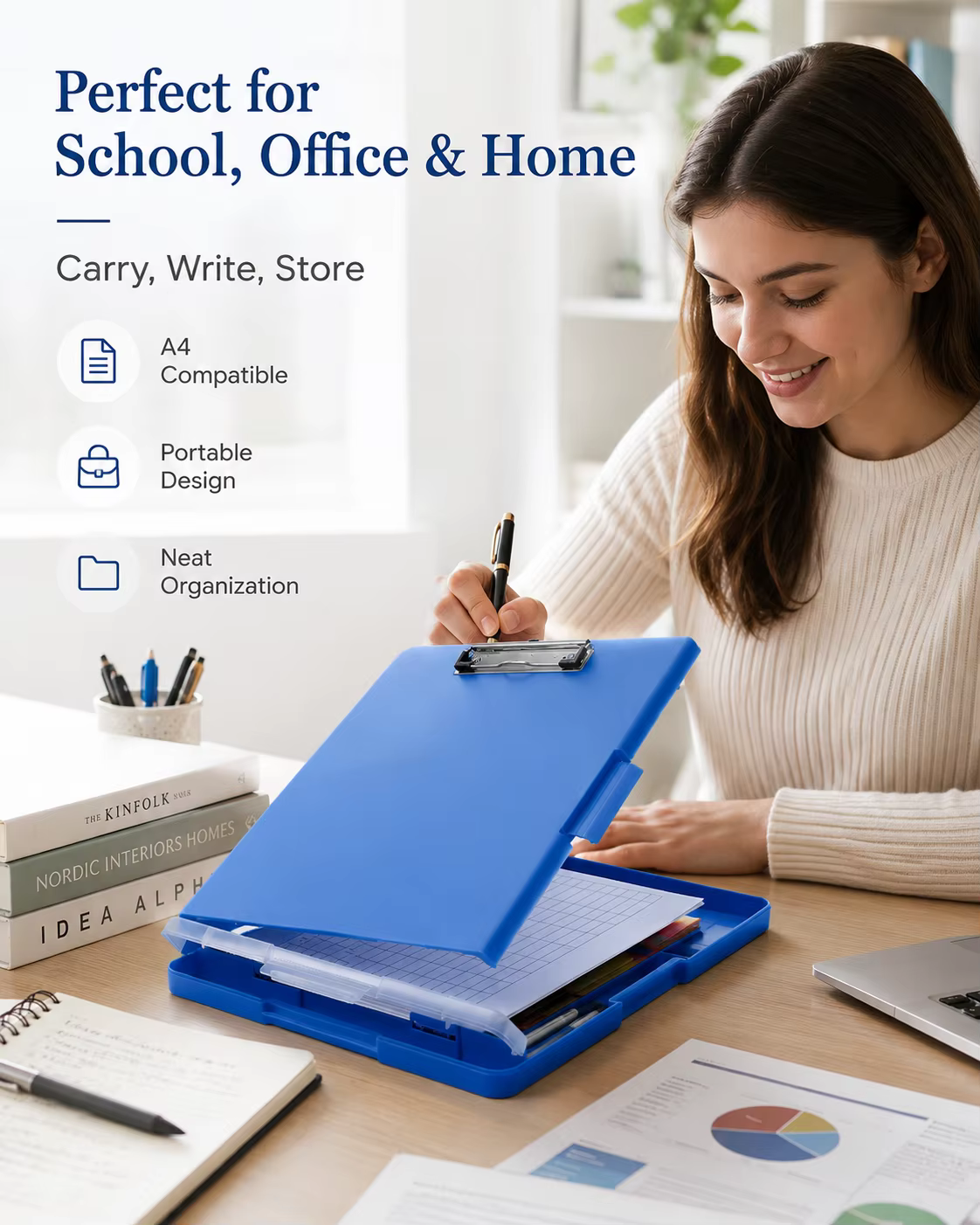 Porte-documents haute capacité avec porte-stylo, organisez et stockez facilement vos documents