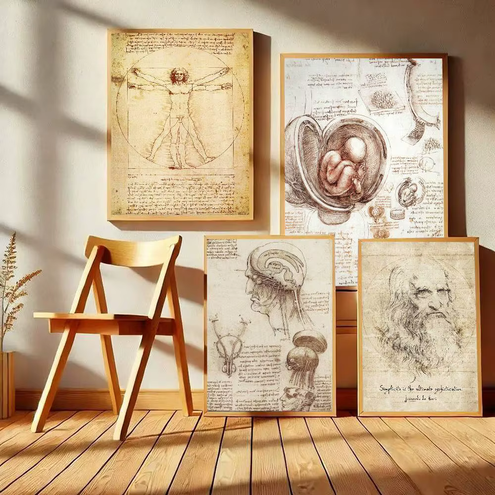 Affiche artistique de l'homme de Vitruve, manuscrit de Léonard de Vinci, avec impressions, décoration pour la maison, la chambre à coucher, le salon, cadeau