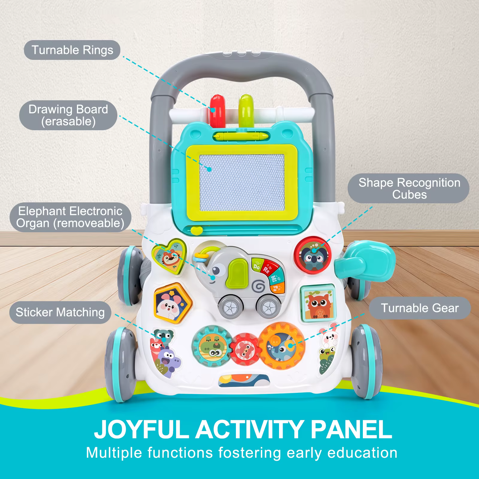 Jouets de marche pour bébé avec musique et tableau à dessin, trotteur multifonctionnel d'éveil et d'apprentissage pour nourrissons de 12 mois et plus