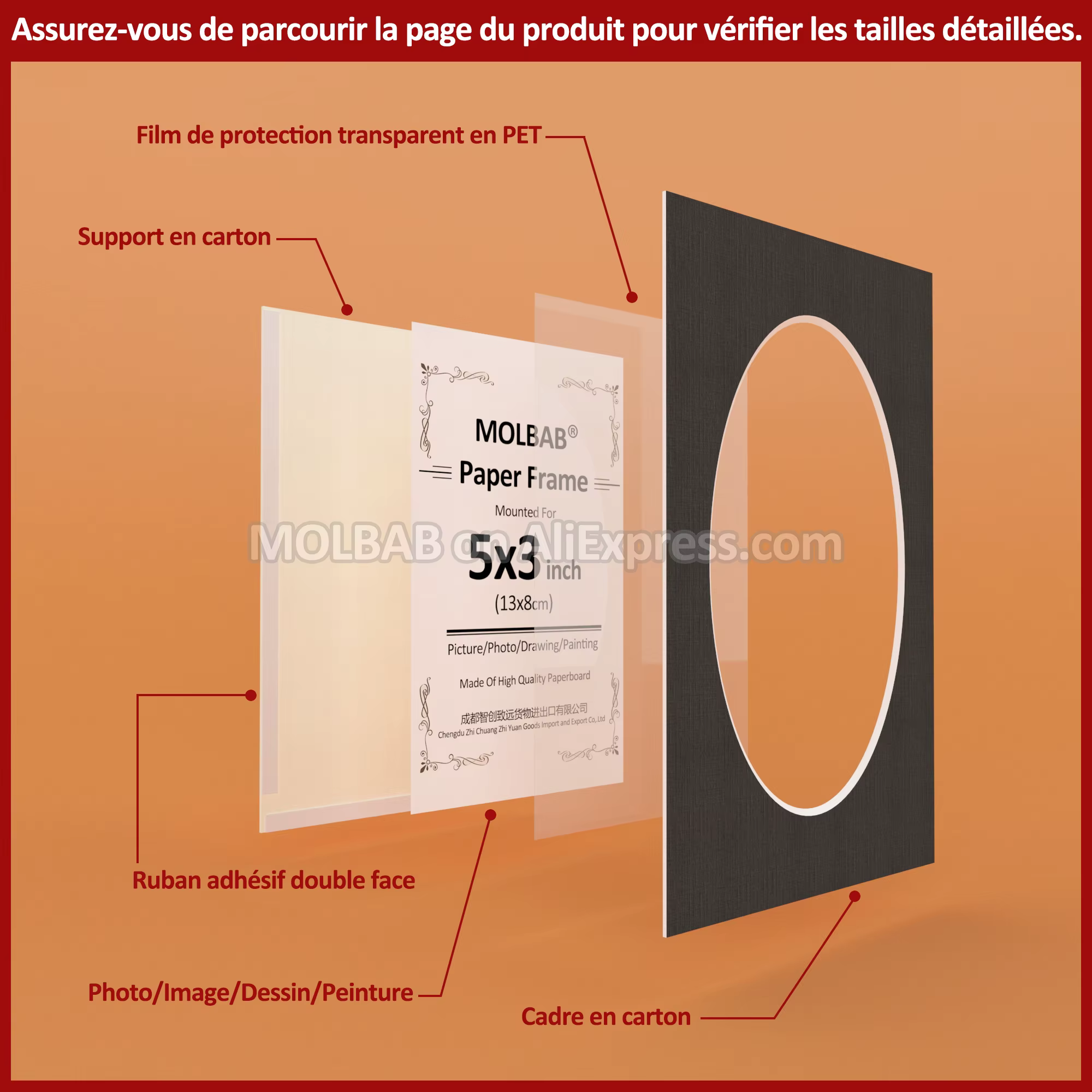 Cadre Photo en carton rectangulaire à ouverture ovale, blanc/noir, panneau mural pour Décor Photo, artisanat en papier pour bricolage, 8 pièces/lot