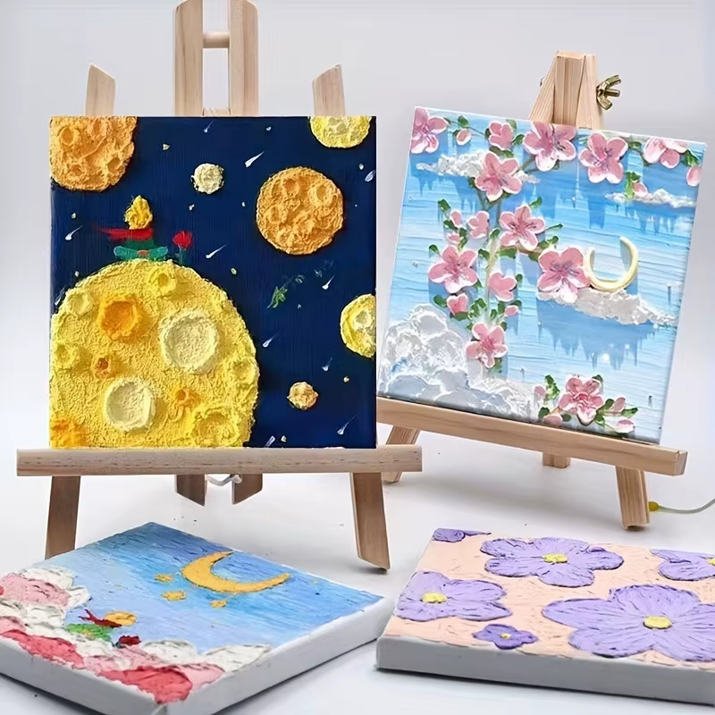 1 kit de peinture, 1 planche à dessin, 1 chevalet, 2 stylos, 6 couleurs de peinture, 1 palette, mini planche à dessin, peinture acrylique