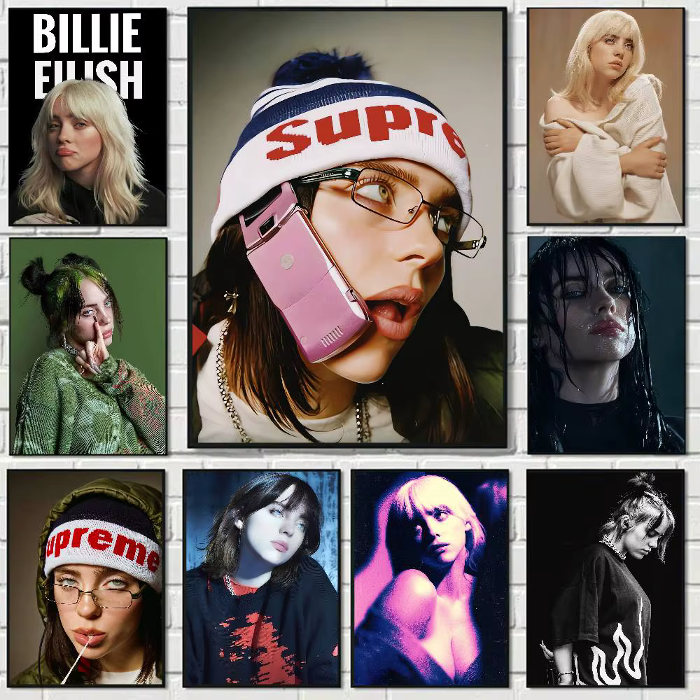 Affiche murale vintage de la chanteuse Billie Eilish, décoration artistique pour le bureau, le salon, décoration de maison unique, image décorative