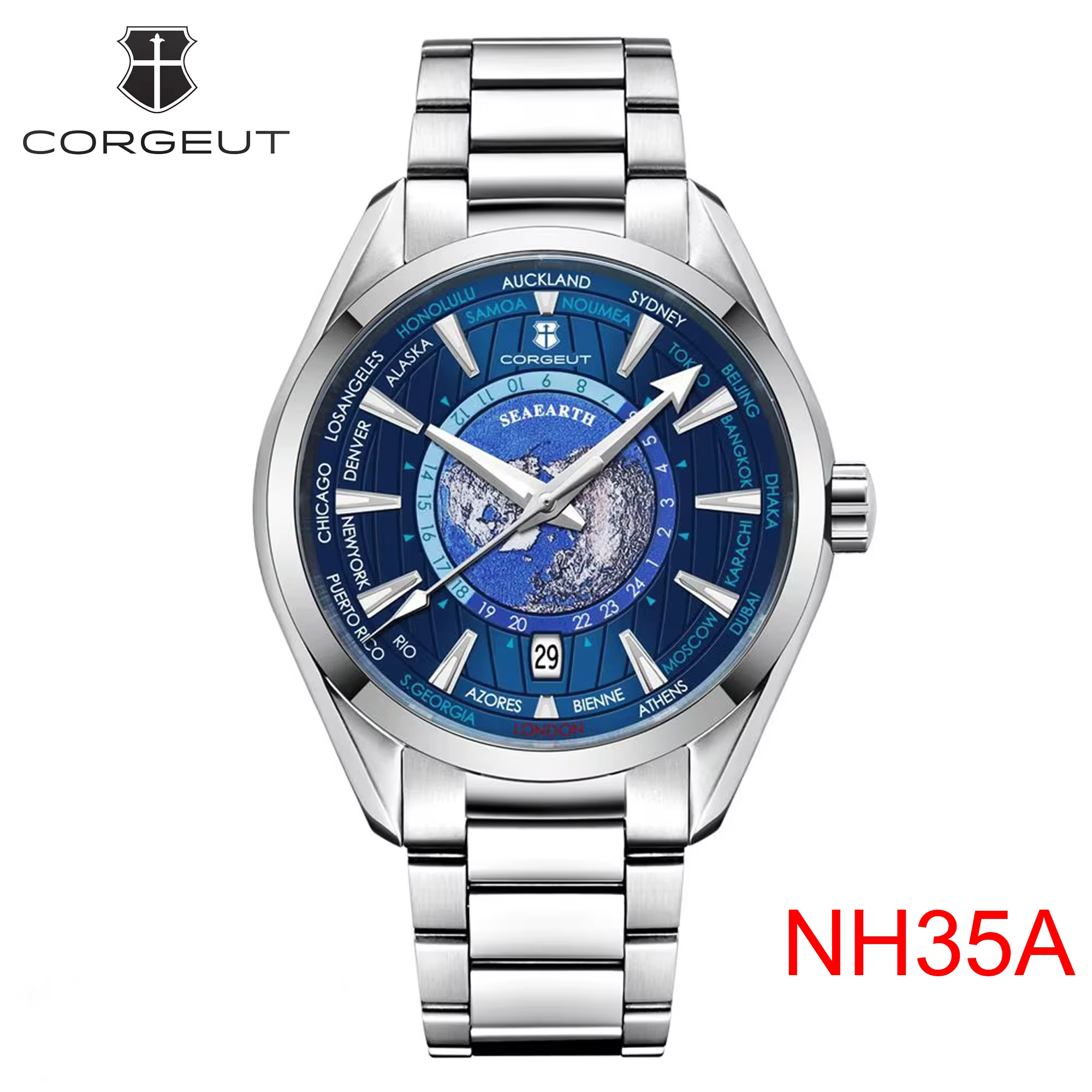 Corgeut 41mm montre pour hommes de luxe NH35 mouvement automatique Date robe relogio reloj hombre verre saphir montres mécaniques