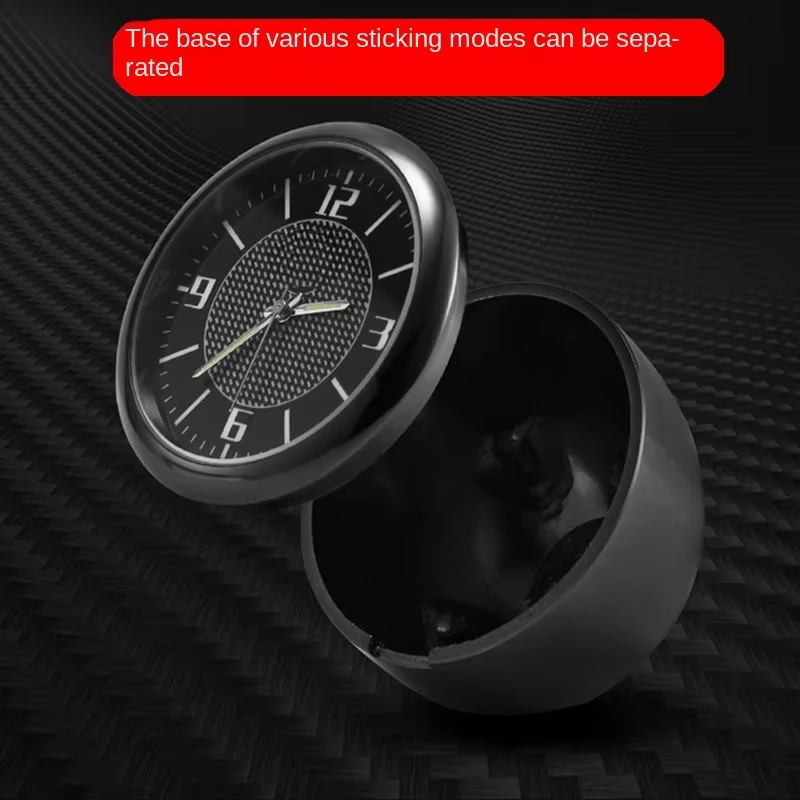 Mini horloge analogique universelle pour voiture avec aiguilles lumineuses, double fixation (ventilation et autocollant), petite montre ronde pour tableau de bord de véhicule