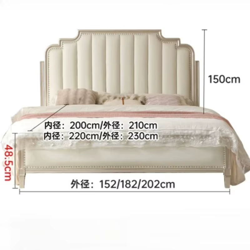 Lit King Size Blanc de Luxe en Bois, Cadre de Lit Double Moderne Européen, Chambre Princesse, Accessoires de Maison