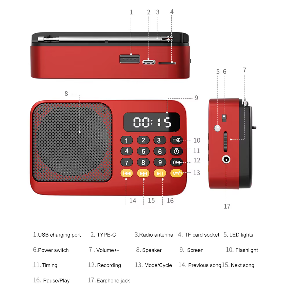 Lecteur MP3 numérique FM USB TF, Rechargeable, Portable, Radio, lecteur de musique, haut-parleur, fournitures avec affichage LED, Radio