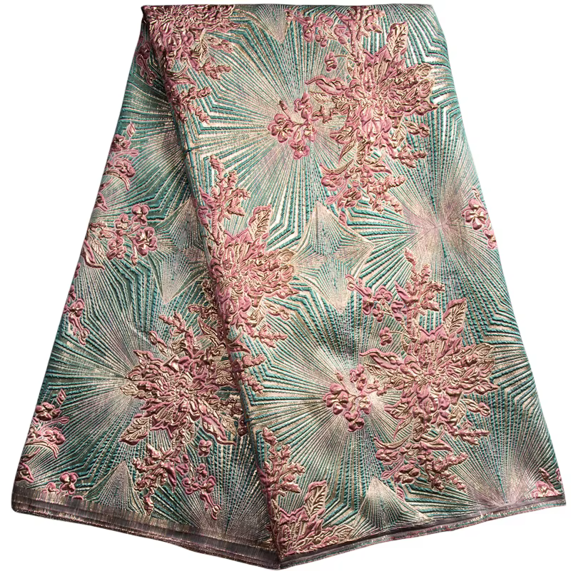 Kalporcelain-Tissu africain en dentelle pour la couture de robes de soirée de mariage, brocart doré, jacquard, offre spéciale, 5 mètres, F3466