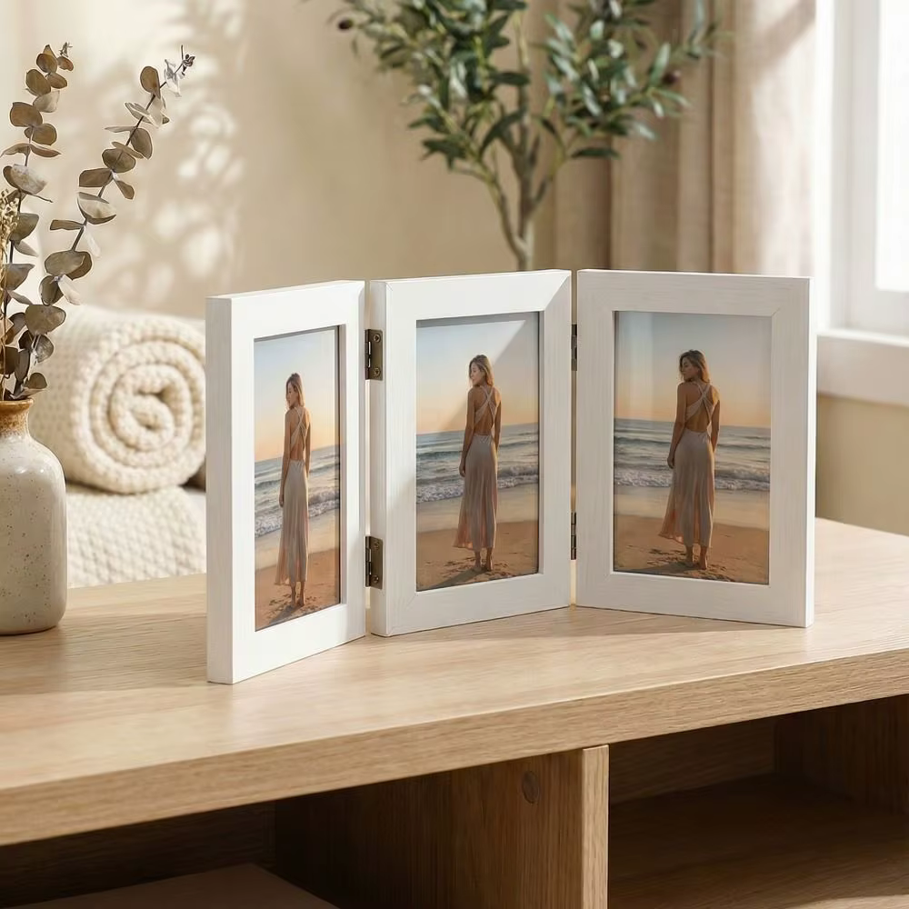 Cadre photo rectangulaire pliable, cadre triplex, cadre photo durable, ornements, cadre photo moderne simple à charnière, décoration de salon