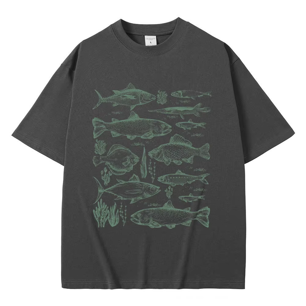Poisson tatouage Style T-shirt pêche drôle Meme graphique T-shirts hommes décontracté coton Vintage à manches courtes hommes surdimensionné T-shirts