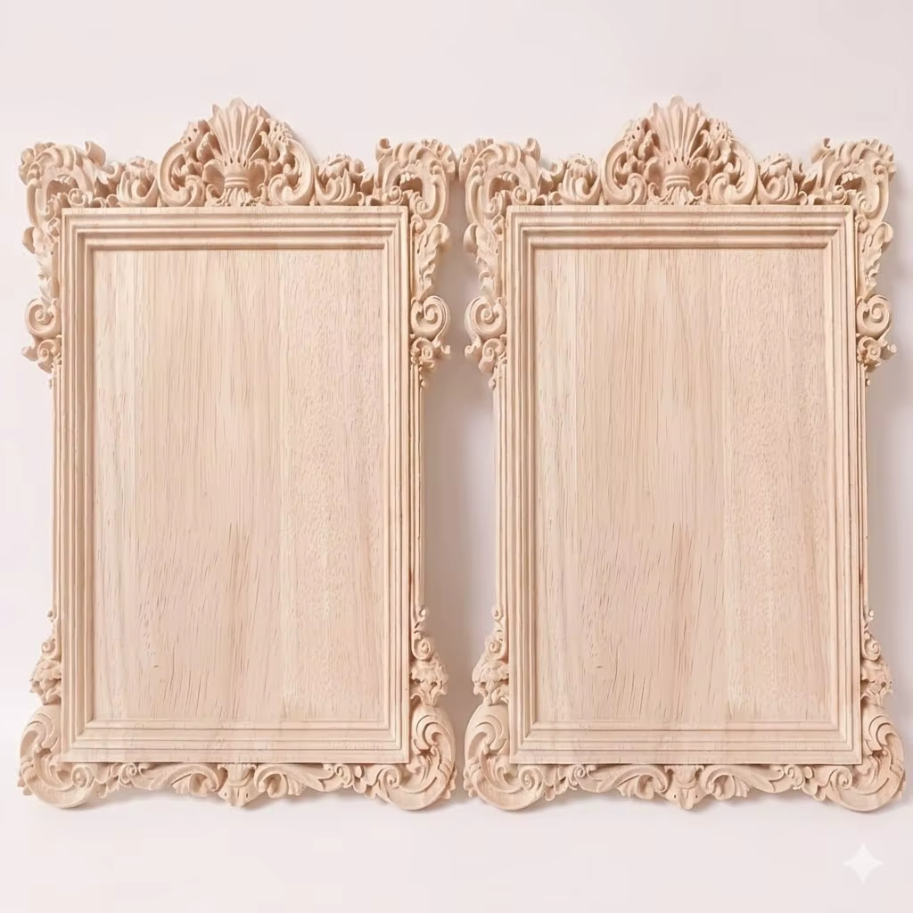 Cadres photo en bois sculpté vintage, décoration murale en bois non peint, design sculpté intemporel, cadres photo en bois pour la décoration de la maison
