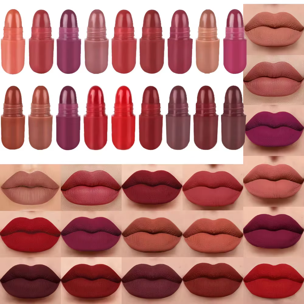 Lot de 18 pilules de rouge à lèvres capsules colorées, comprenant un brillant à lèvres imperméable et durable, un rouge à lèvres scintillant