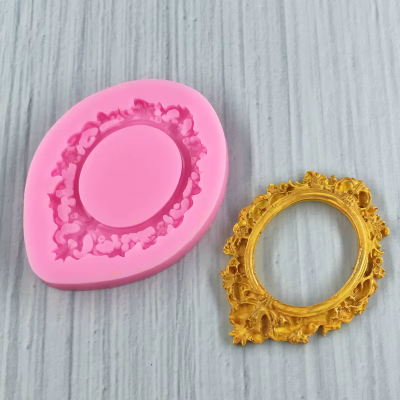 1 pièce, cadre de miroir rétro européen, cadre photo, bordure fleurie, moule en silicone, moule à gâteau au chocolat et au sucre