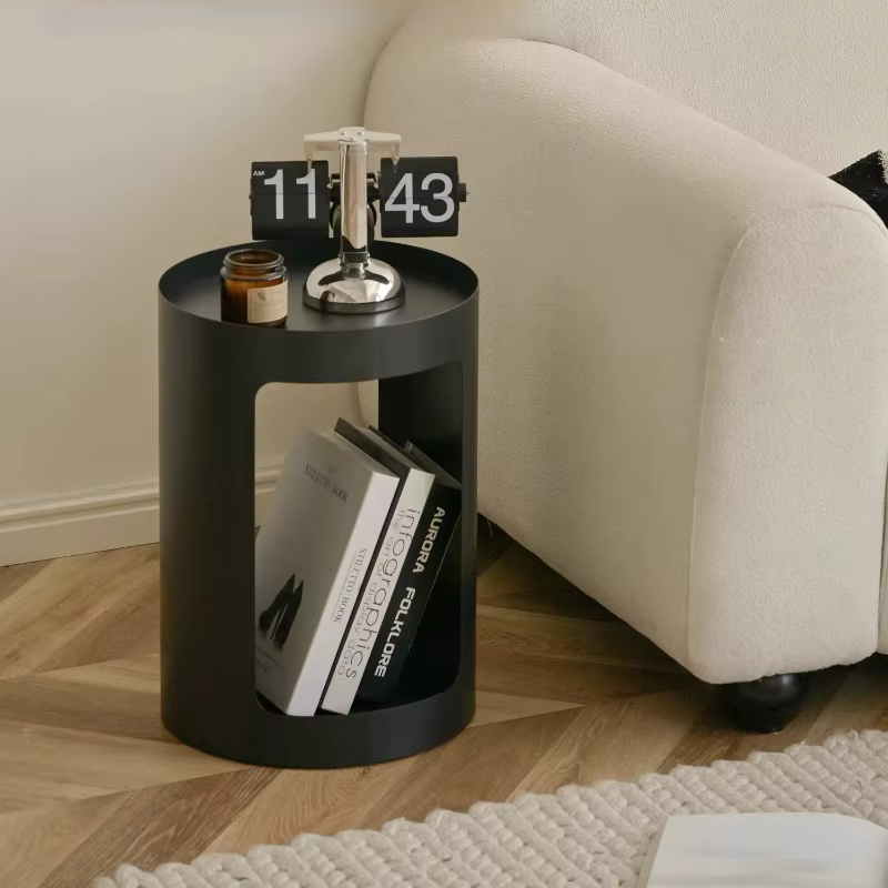 Table d'appoint de salon Double couche en fer nordique, support de rangement industriel minimaliste pour chambre à coucher, cadre métallique