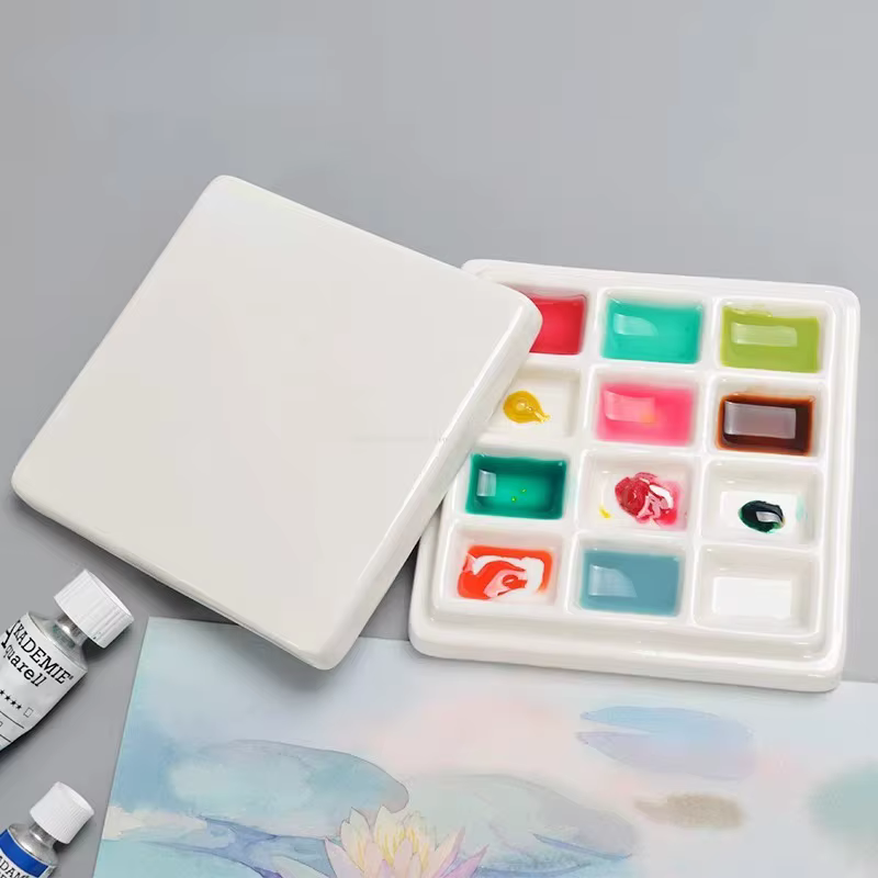 Palette de peinture en céramique carrée Portable à 12 grilles, bricolage pour étudiants, peinture extérieure, peinture acrylique, aquarelle, outils spéciaux